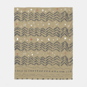 Christmas trees, stars and snowflakes in red, grey fleece blanket