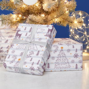 Christmas Trees Stars Snowflakes Striped Christmas Wrapping Paper