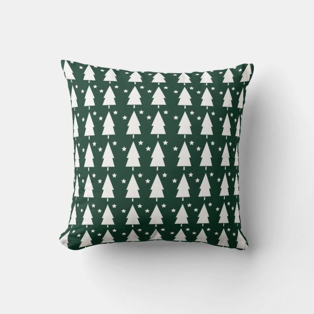 Christmas Trees & Stars Throw Pillow - Green (Front)