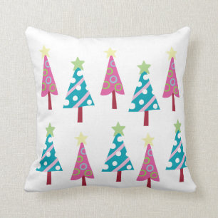 Christmas Trees Throw Pillow, Pink & Blue  Cushion