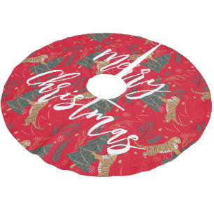 Christmas trees & tigers pattern custom background brushed polyester tree skirt