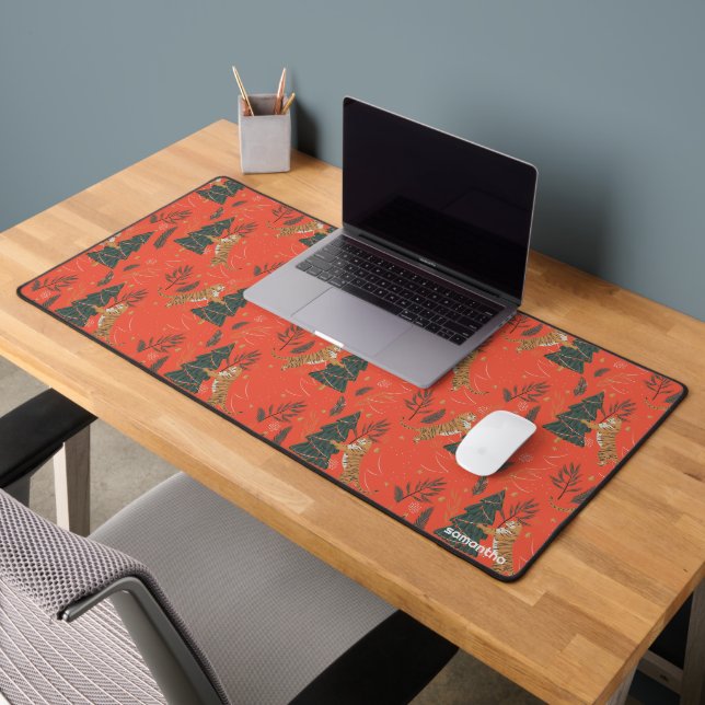 Christmas trees & tigers pattern custom background desk mat (Office 2)
