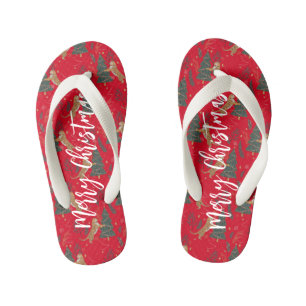 Christmas trees & tigers pattern custom background kid's thongs