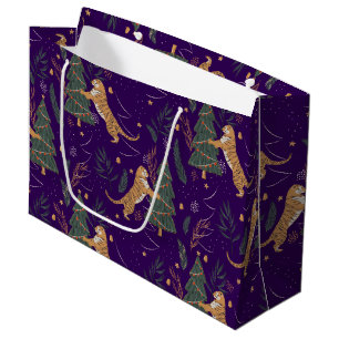 Christmas trees & tigers pattern custom background large gift bag