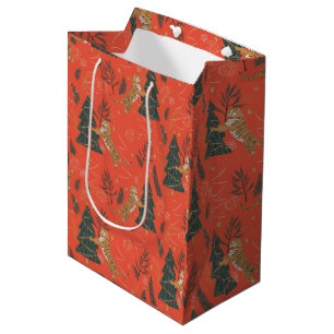 Christmas trees & tigers pattern custom background medium gift bag