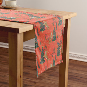 Christmas trees & tigers pattern custom background short table runner