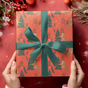 Christmas trees & tigers pattern custom background wrapping paper