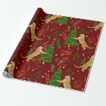 Christmas trees & tigers pattern custom background wrapping paper<br><div class="desc">This colourful cartoon-style Christmas tree pattern with a customisable dark red background.
Christmas,  trees,  Christmas animals,  and other Christmas symbols.</div>