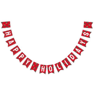 Christmas trees & tigers pattern Happy Holidays Bunting