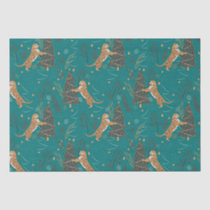 Christmas trees & tigers pattern on turquoise tissue paper