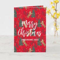 Christmas trees & tigers pattern Red background