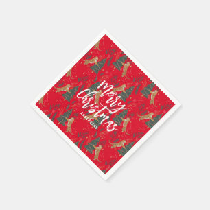 Christmas trees & tigers pattern red background napkin