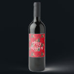 Christmas trees & tigers pattern red background wine label<br><div class="desc">This colourful cartoon-style Christmas tree pattern with a customisable red background.
Christmas,  trees,  Christmas animals,  and other Christmas symbols.</div>