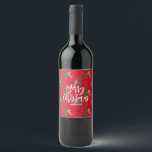 Christmas trees & tigers pattern red background wine label<br><div class="desc">This colourful cartoon-style Christmas tree pattern with a customisable red background.
Christmas,  trees,  Christmas animals,  and other Christmas symbols.</div>