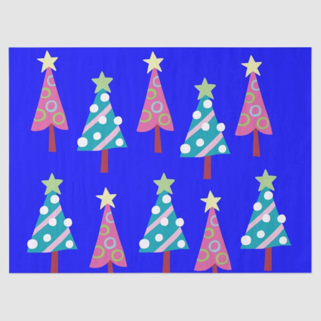 Christmas Trees Tissue Paper Pink & Blue  (Front)