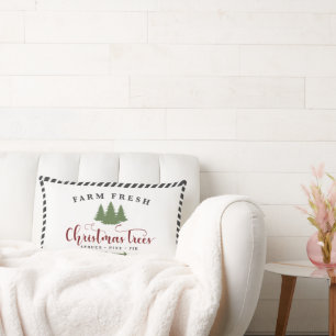 Christmas Trees Vintage Typography Holiday Lumbar Cushion