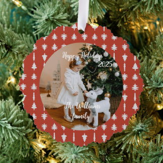 Christmas Trees White and Red Ornament