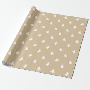 Christmas Trees white & Kraft pattern rustic Wrapping Paper