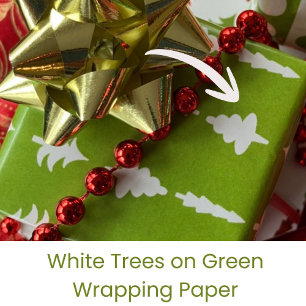 Christmas Trees White on Green Wrapping Paper