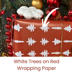 Christmas Trees White on Red Wrapping Paper