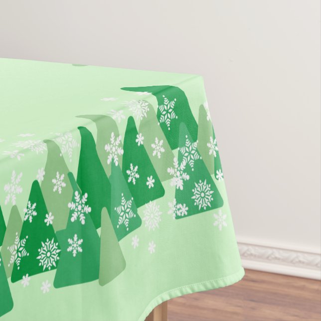 Christmas Trees White Snowflakes Green Tablecloth (In Situ)