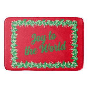 Christmas Trees White Snowflakes Joy to the World  Bath Mat
