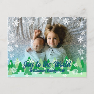 Christmas Trees White Snowflakes Joy to the World  Holiday Postcard