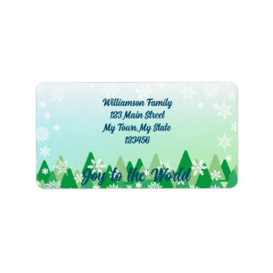 Christmas Trees White Snowflakes Joy to the World  Label