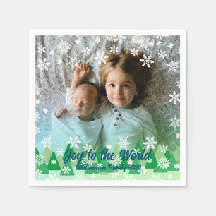Christmas Trees White Snowflakes Joy to the World Napkin