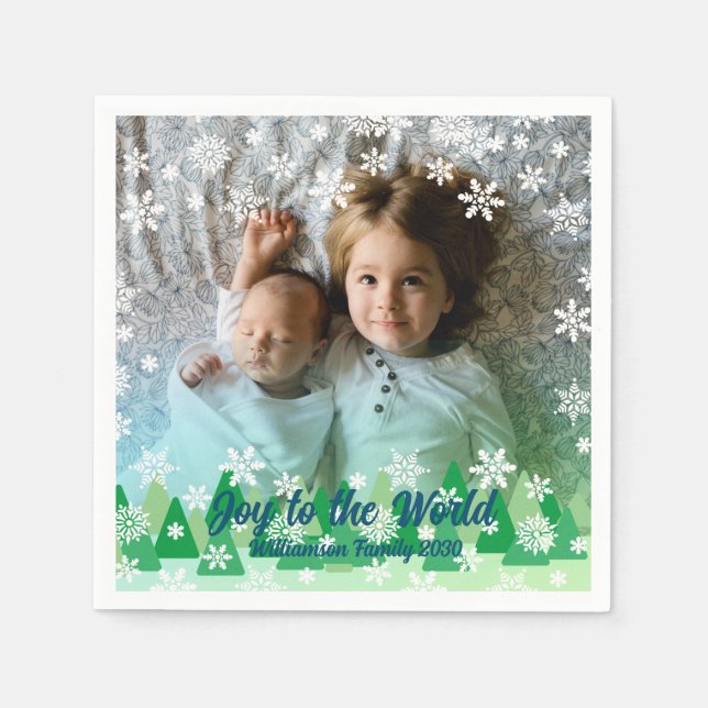 Christmas Trees White Snowflakes Joy to the World  Napkin (Front)