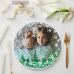 Christmas Trees White Snowflakes Joy to the World  Paper Plate