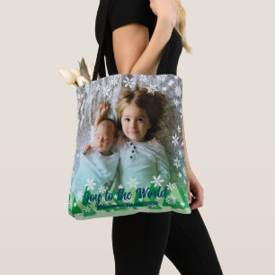 Christmas Trees White Snowflakes Joy to the World Tote Bag