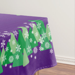 Christmas Trees White Snowflakes Purple Tablecloth