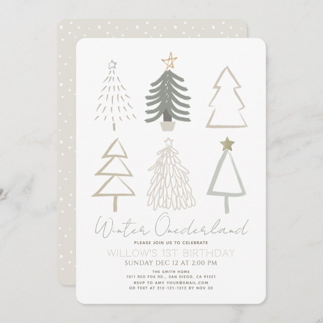 Christmas Trees Winter Onederland 1st Birthday Invitation (Front/Back)