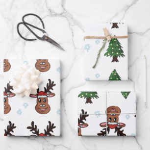 Christmas Trees Winter Raindeers Santa Snowflakes Wrapping Paper Sheet