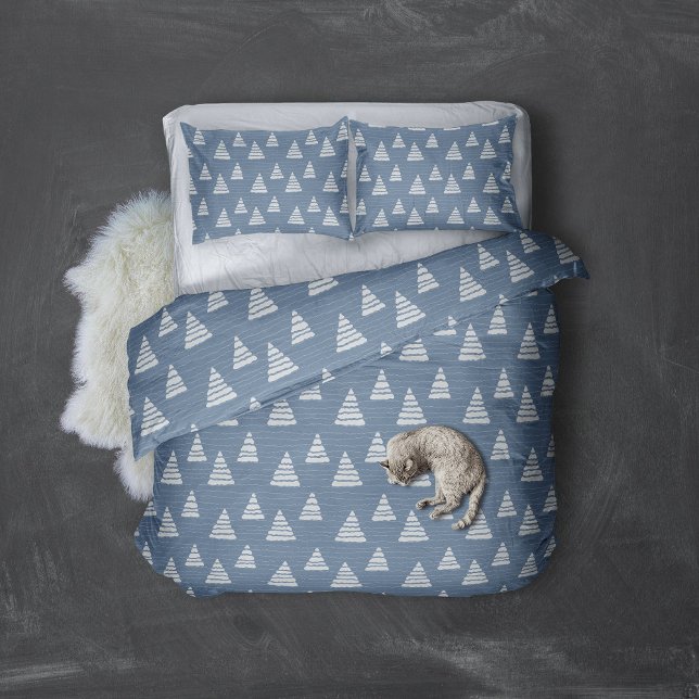 Christmas trees with beads strings pattern pillowcase (Blue Snowy Christmas tree forest patterned bedding pillow case)