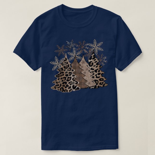 Christmas Trees With Buffalo Plaid & Leopard Xmas  T-Shirt (Design Front)