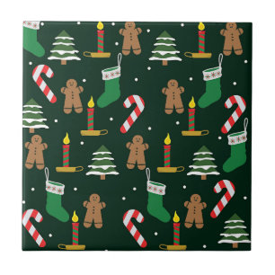 Christmas trees with gingerbread men, ceramic tile
