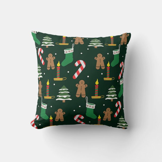 Christmas trees with gingerbread men,  cushion (Front)