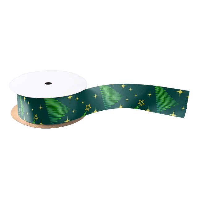 Christmas Trees with Gold Stars Ribbon  Satin Ribbon (Spool)