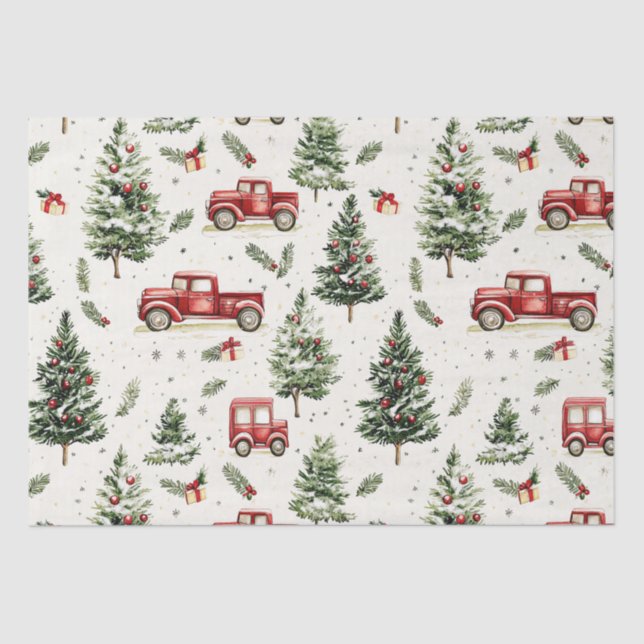 Christmas Trees With Red Trucks Tissue Paper (Front)