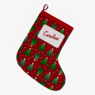 Christmas Trees with Stars and Custom Name Large Christmas Stocking