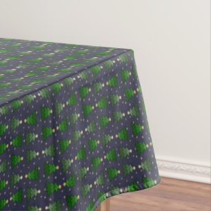 Christmas Trees with Stars on Custom Blue Tablecloth