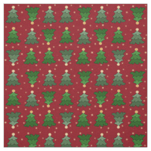 Christmas Trees with Stars on Custom Red Fabric
