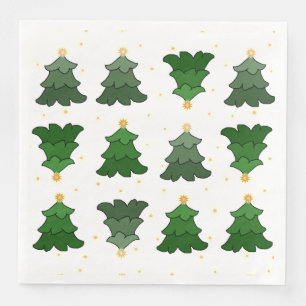 Christmas Trees with Stars on Custom White Napkin