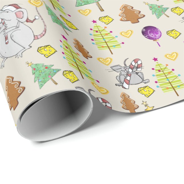 Christmas Trees Wrapping Paper Mouse Beige Cheese  (Roll Corner)