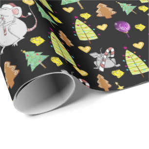 Christmas Trees Wrapping Paper Mouse Black Cheese 