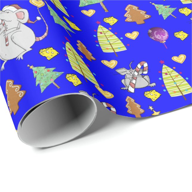 Christmas Trees Wrapping Paper Mouse Blue Cheese (Roll Corner)