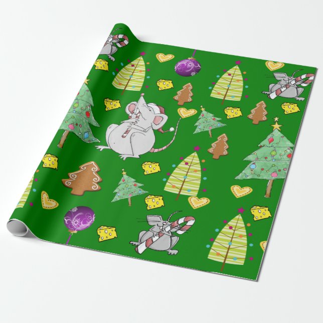 Christmas Trees  Wrapping Paper Mouse Green Cheese (Unrolled)
