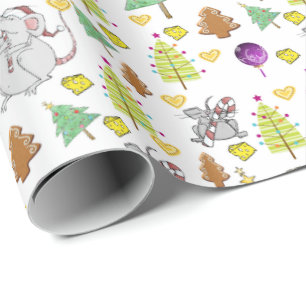 Christmas Trees Wrapping Paper Mouse White Cheese